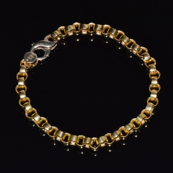 VINTAGE ITALIAN SOLID 18K GOLD ROLO LINK STACKING CHAIN BRACELET - Picture 1 of 10